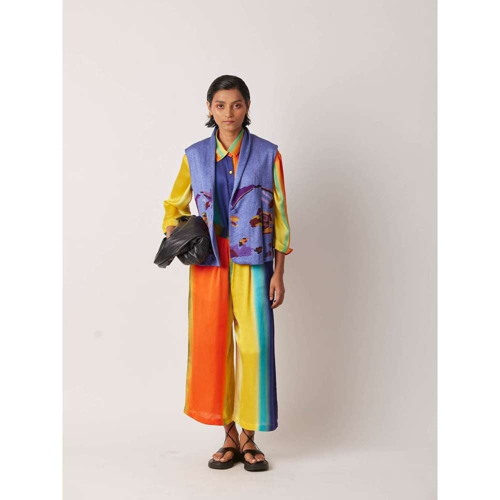 YAVI Women's Arewo Printed Blue Jacket