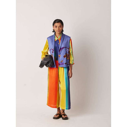 YAVI Women's Arewo Printed Blue Jacket