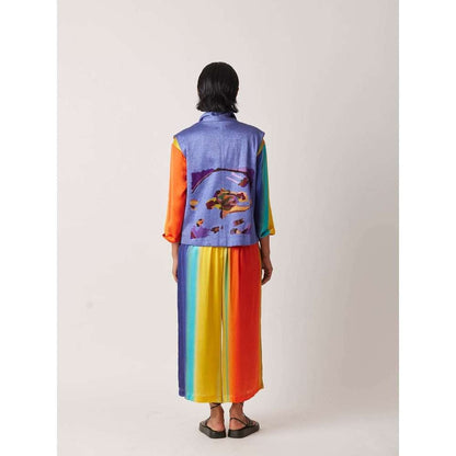 YAVI Women's Arewo Printed Blue Jacket