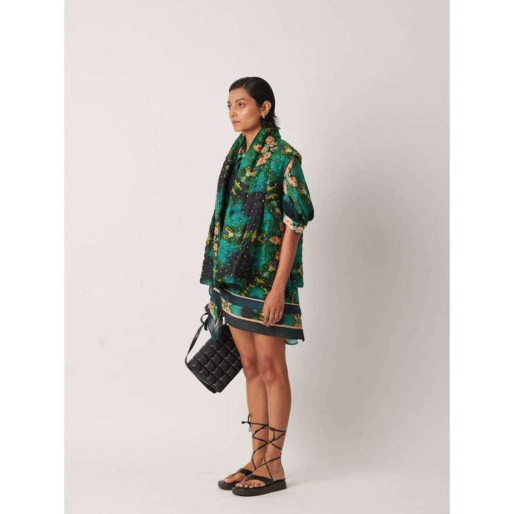 YAVI Women's Kotty Floral & Thread Work Green Jacket