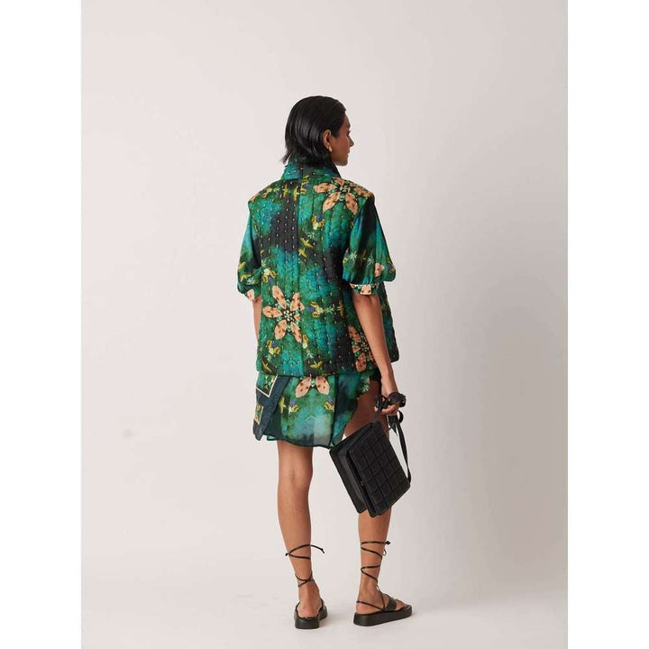 YAVI Women's Kotty Floral & Thread Work Green Jacket