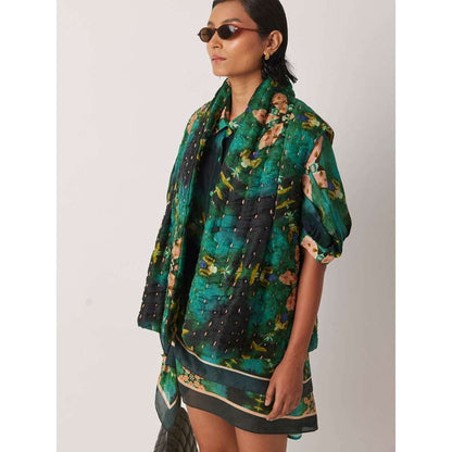 YAVI Women's Kotty Floral & Thread Work Green Jacket