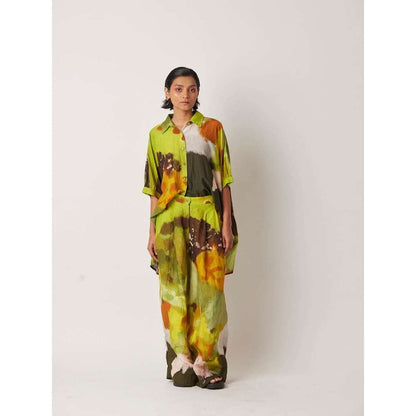 YAVI Women's Orgey Tie & Dye & Printed Green Pant