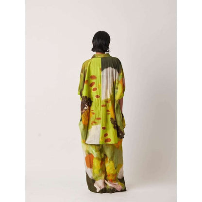 YAVI Women's Orgey Tie & Dye & Printed Green Pant