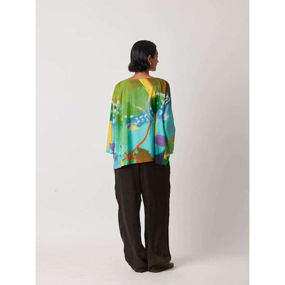 YAVI Women's Fickle Printed Green Top