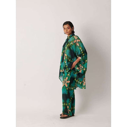 YAVI Women's Anigo Floral & Printed Green Kaftan Top