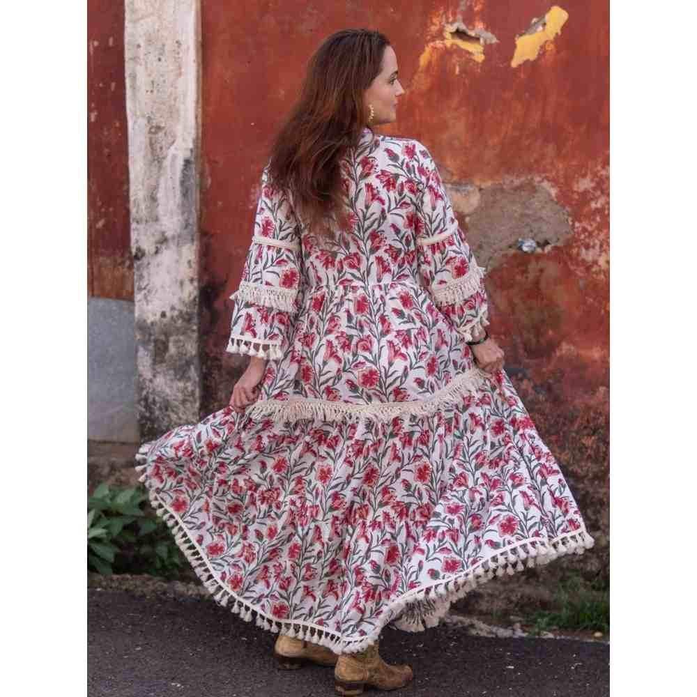 Zanaash Mystical Garden - Hand Block Printed Warped Dress