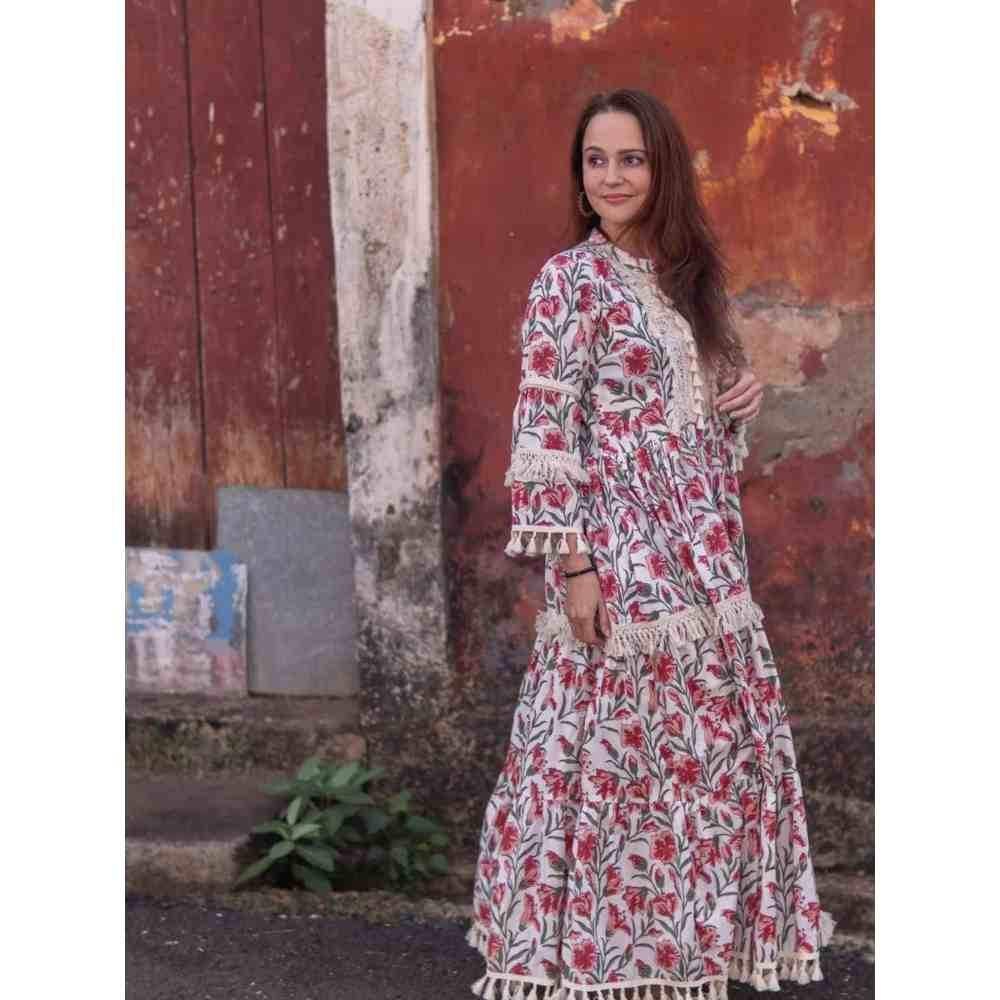 Zanaash Mystical Garden - Hand Block Printed Warped Dress