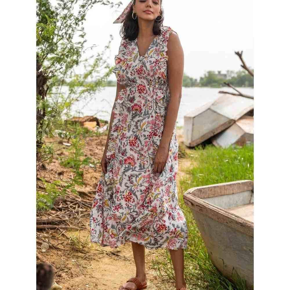 Zanaash Asher-Gypsy Boo Floral Hand Block Printed Cotton Maxi Dress