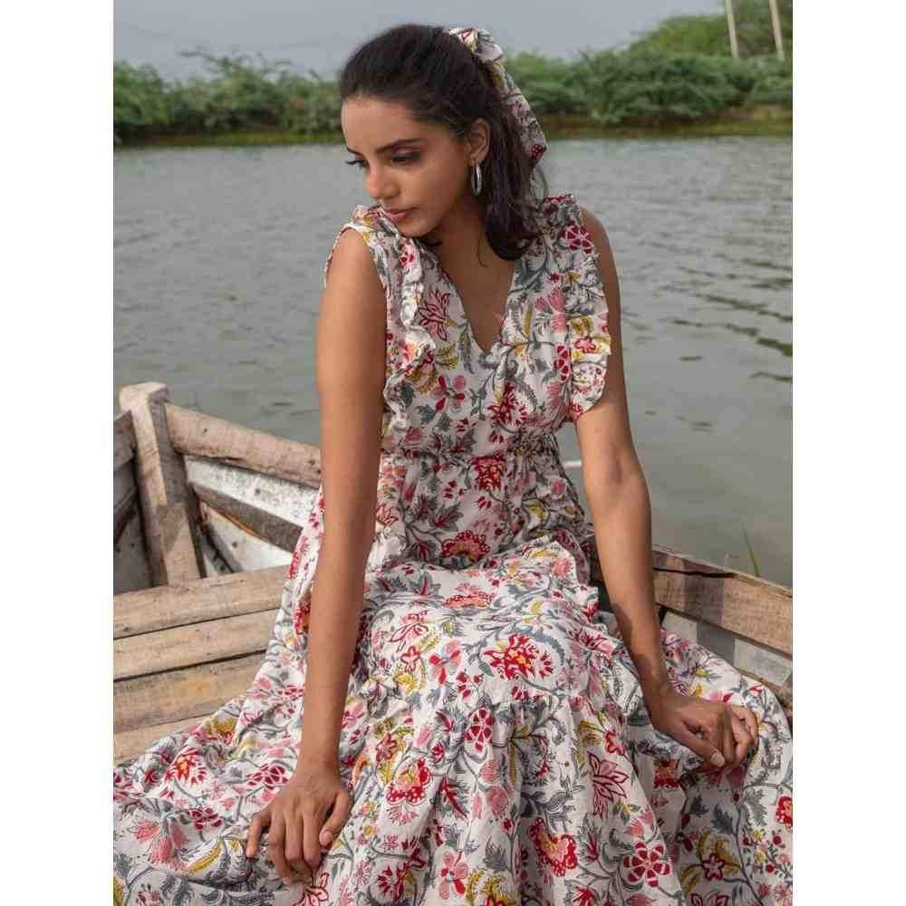 Zanaash Asher-Gypsy Boo Floral Hand Block Printed Cotton Maxi Dress