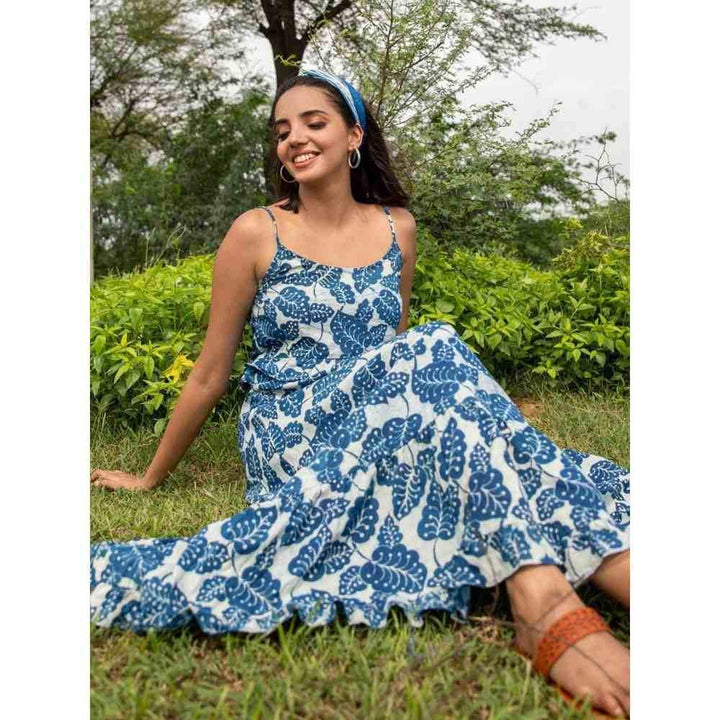 Zanaash Iiaria-Gypsy Boo Indigo Hand Block Printed Cotton Maxi Dress