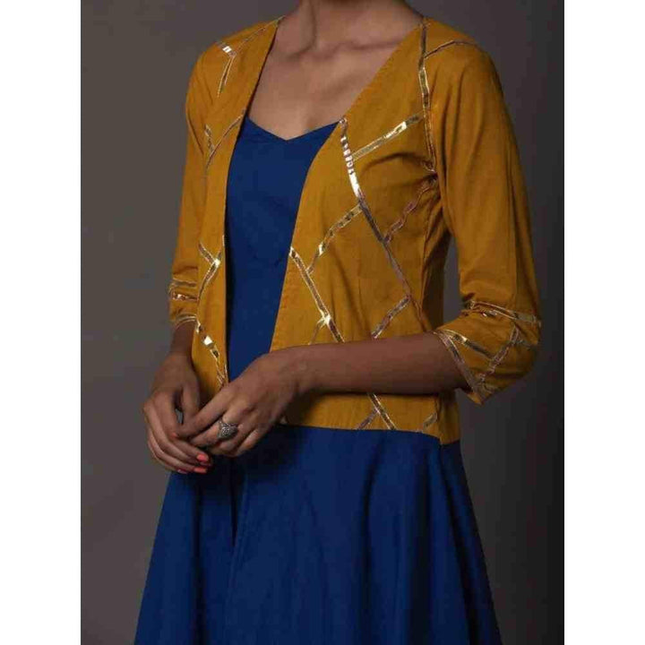 Zanaash Daylily - Flared Jacket With Dress With Gota Work Phulari (Set Of 2)