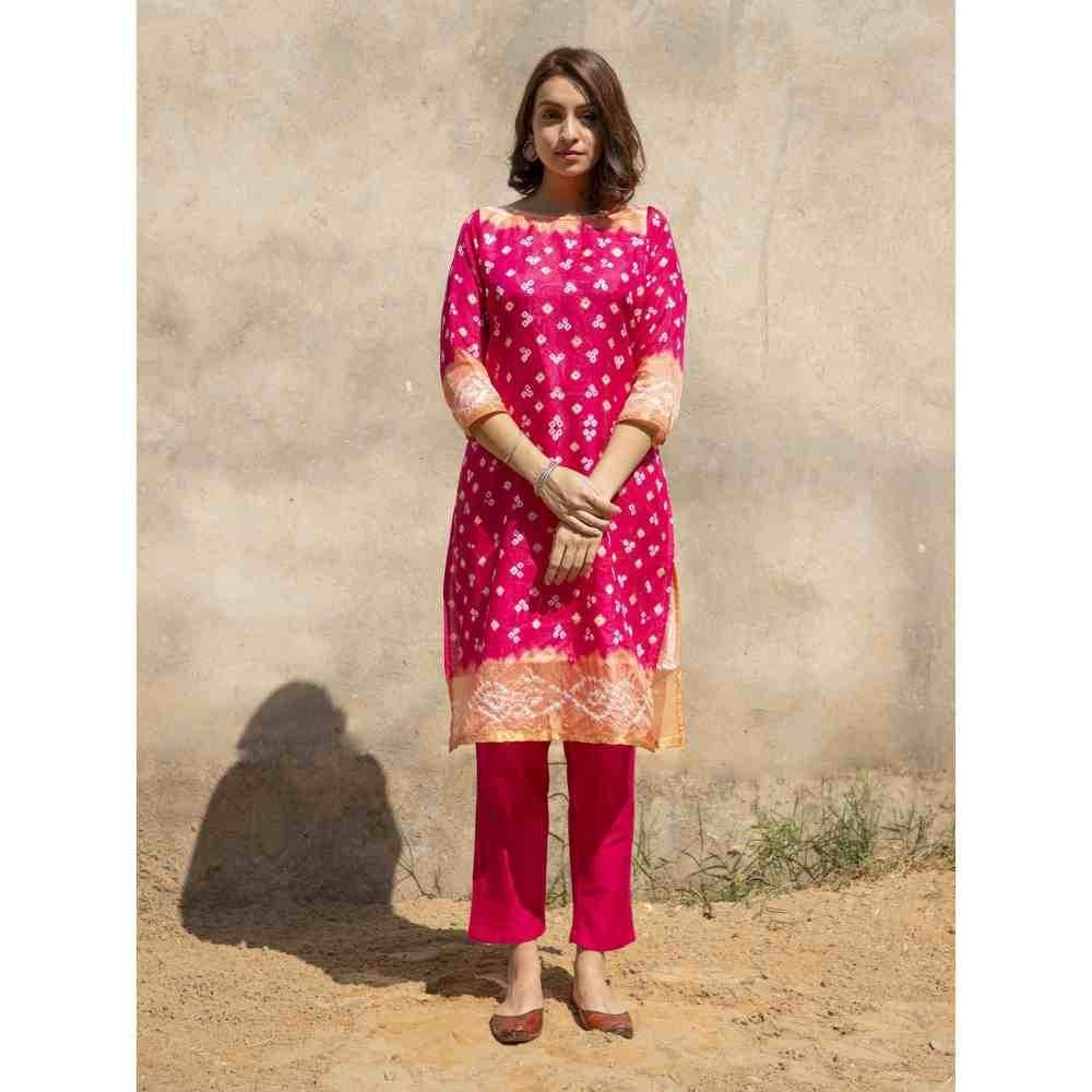 Zanaash Aelin-Pink Peach Bhandhni Kurta Set (Set Of 2)