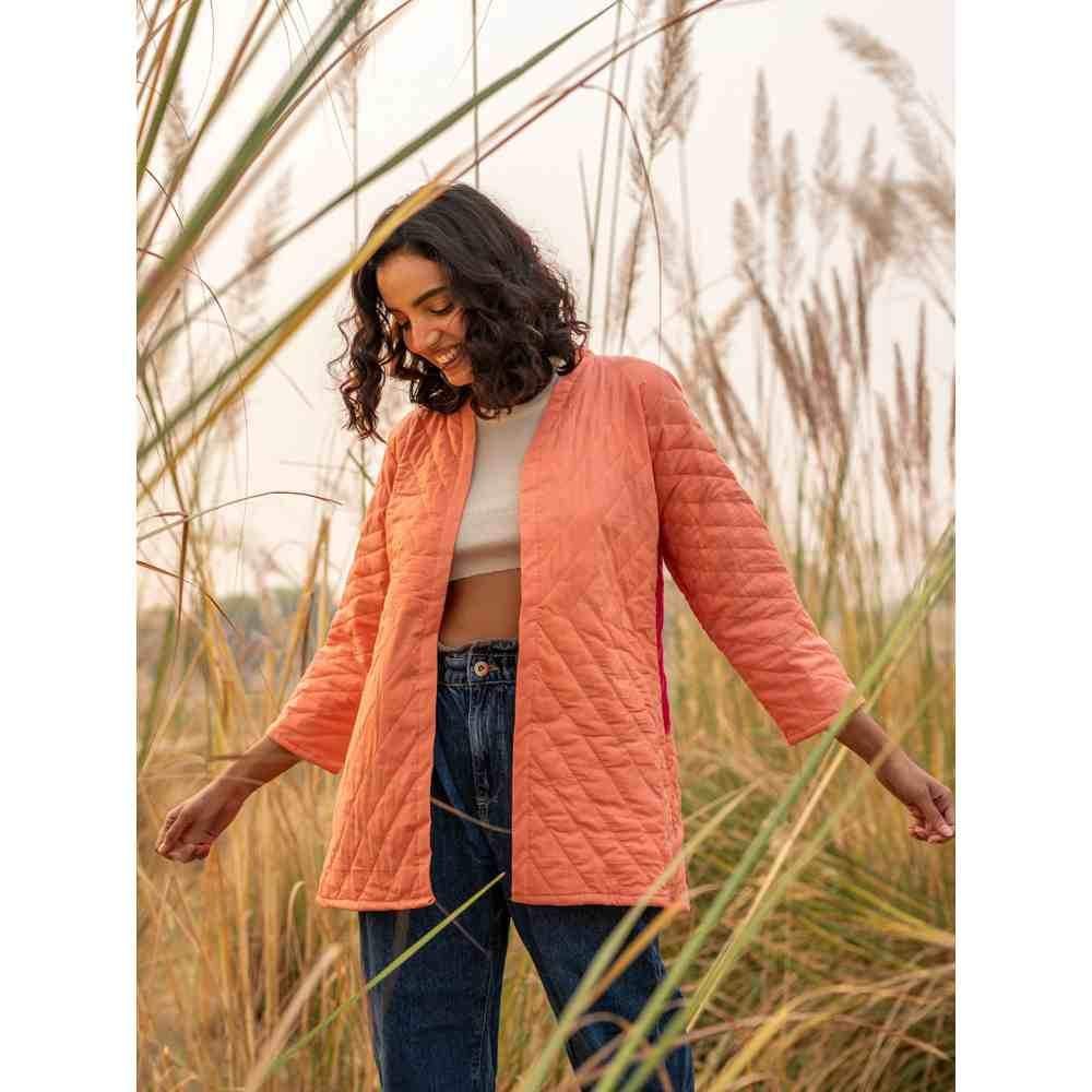 Zanaash Cheery Peach - Solid Peach Quilted Jacket