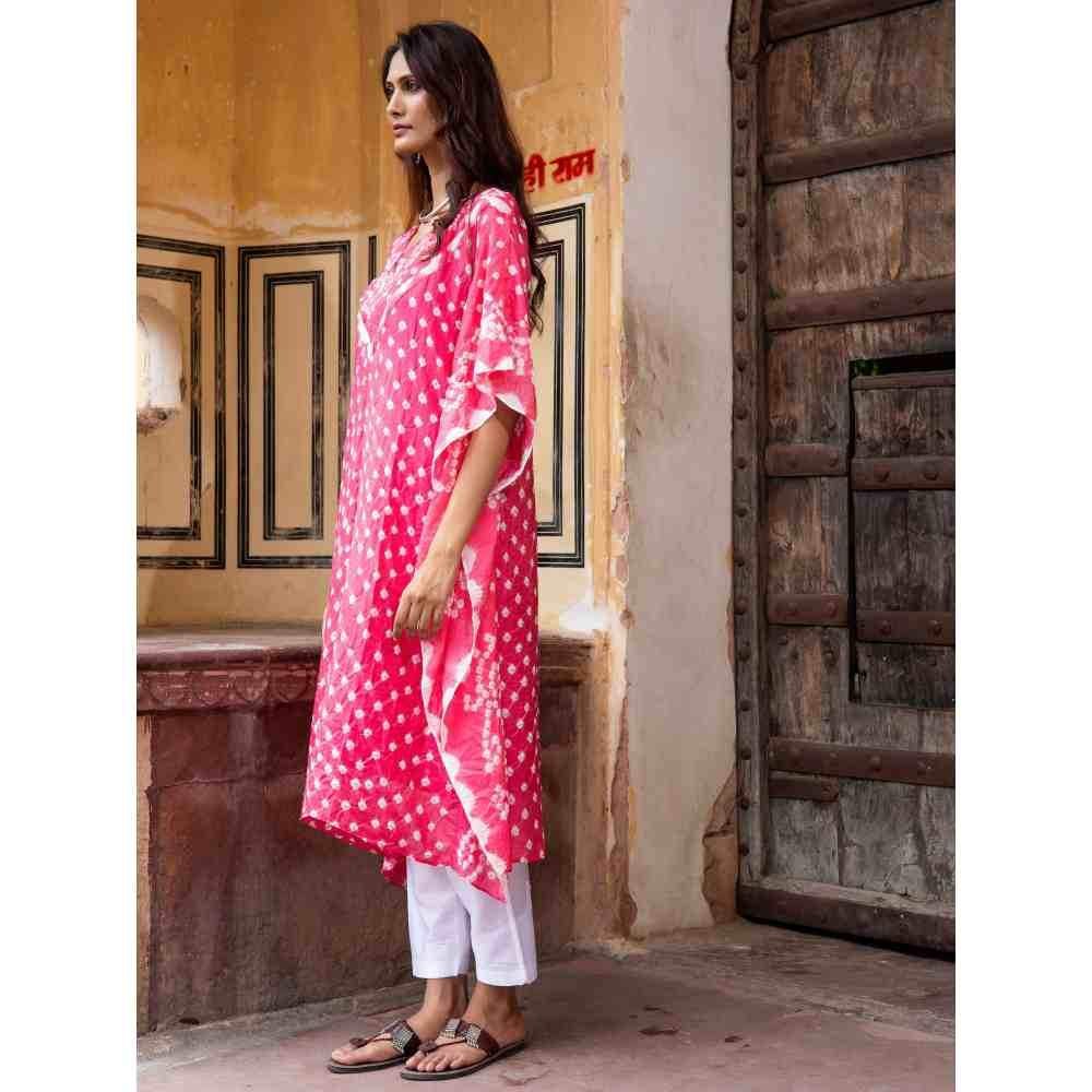 Zanaash Nelum Bhandhni Blush Pink Semi Silk Long Kaftan