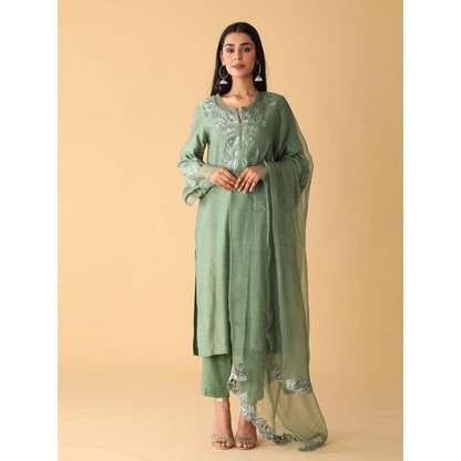 Zeefaa Breeze Chanderi Basil Green Set (3 Pcs)