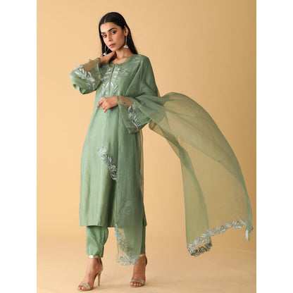 Zeefaa Breeze Chanderi Basil Green Set (3 Pcs)