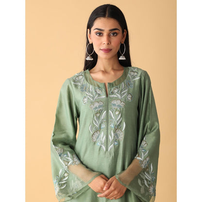 Zeefaa Breeze Chanderi Basil Green Set (3 Pcs)