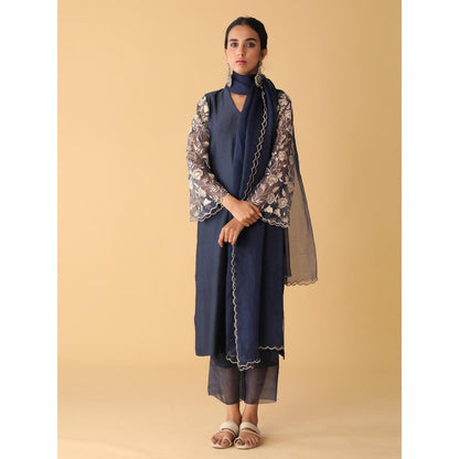 Zeefaa Airy Chanderi Oxford Blue Set (3 Pcs)