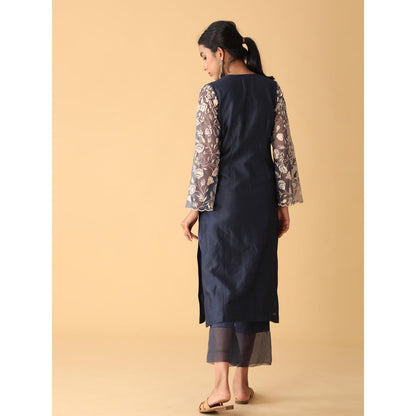 Zeefaa Airy Chanderi Oxford Blue Set (3 Pcs)