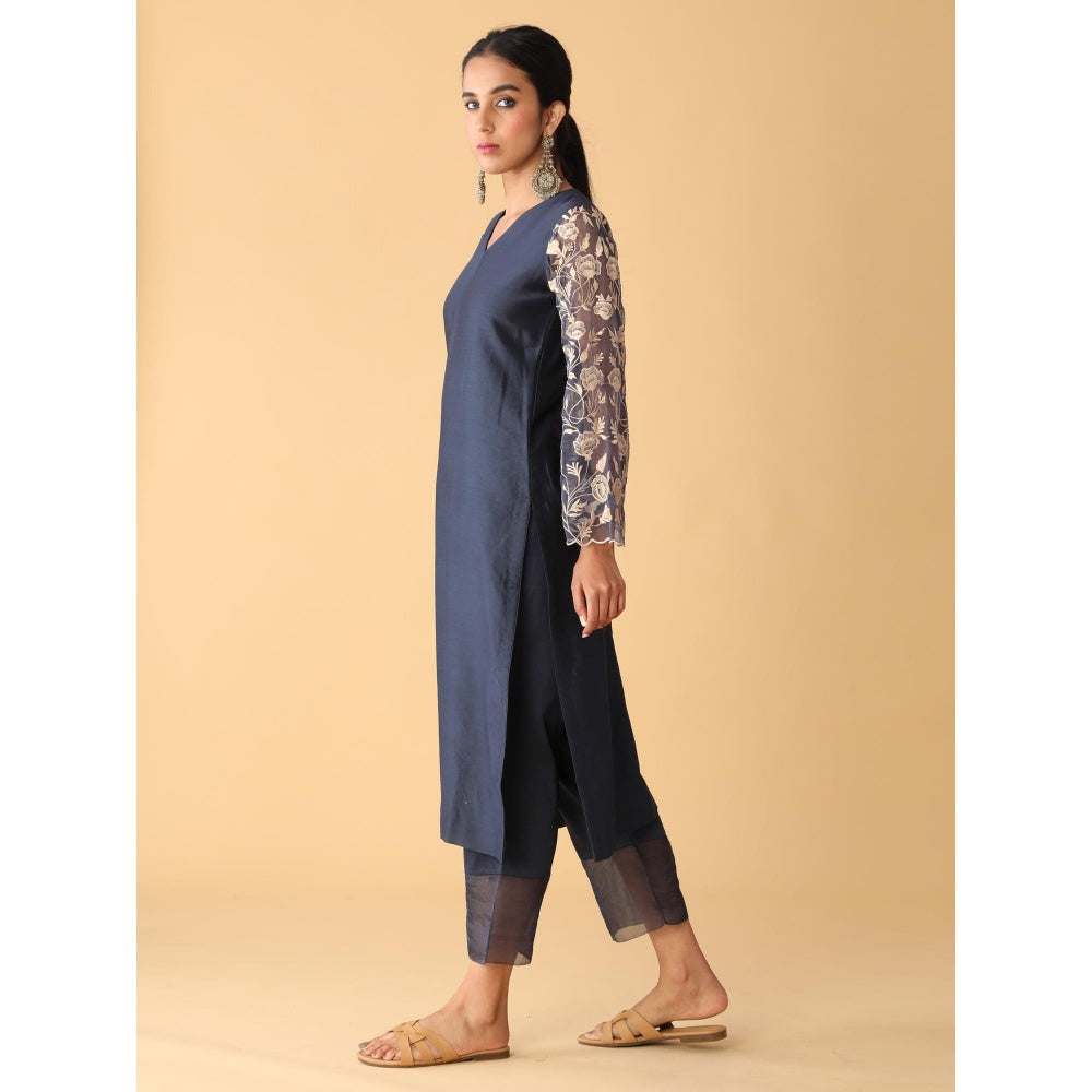Zeefaa Airy Chanderi Oxford Blue Set (3 Pcs)