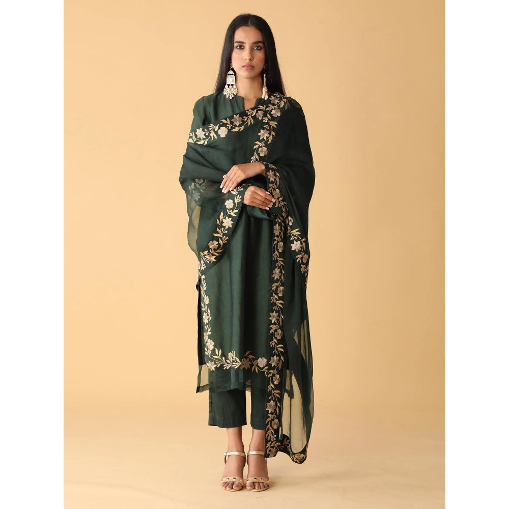 Zeefaa Twilight Emerald Chanderi Set (3 Pcs)