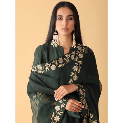 Zeefaa Twilight Emerald Chanderi Set (3 Pcs)