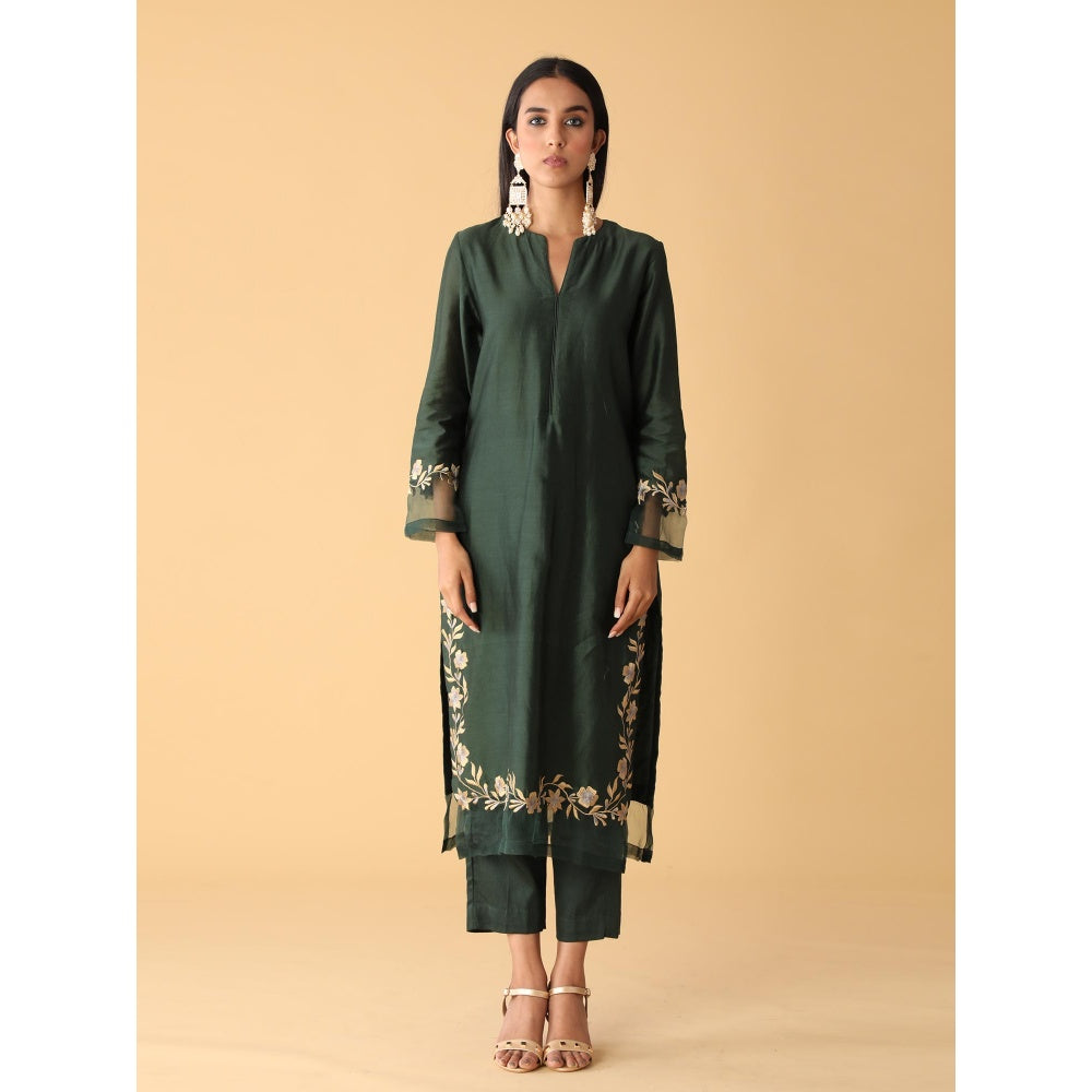 Zeefaa Twilight Emerald Chanderi Set (3 Pcs)