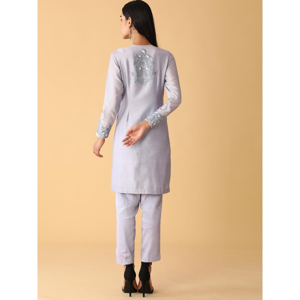 Zeefaa Dusky Periwinkle Jacket Style Kurta Set (3 Pcs)