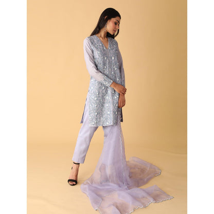 Zeefaa Dusky Periwinkle Jacket Style Kurta Set (3 Pcs)