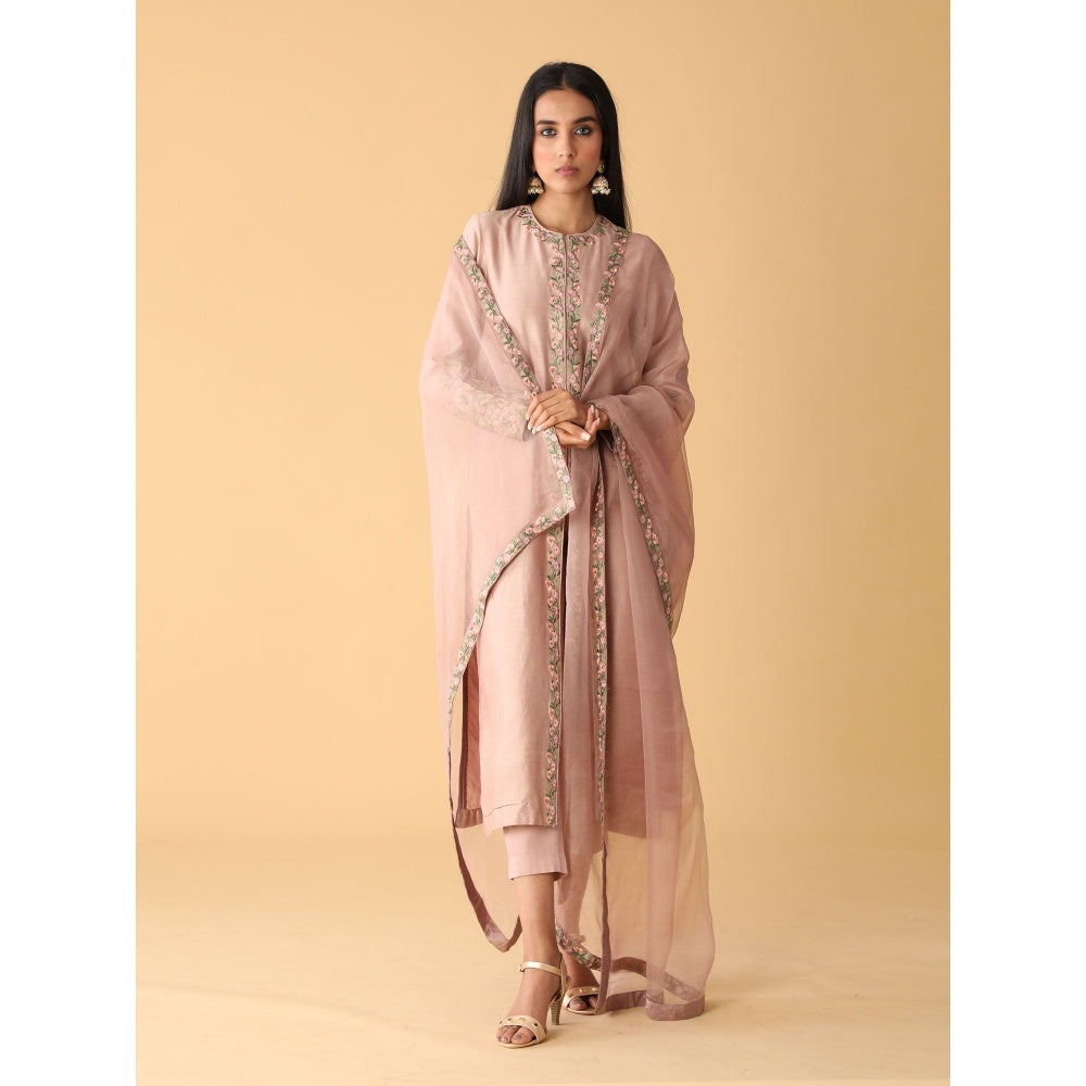 Zeefaa Eventide Dull Pink Jacket Set (3 Pcs)