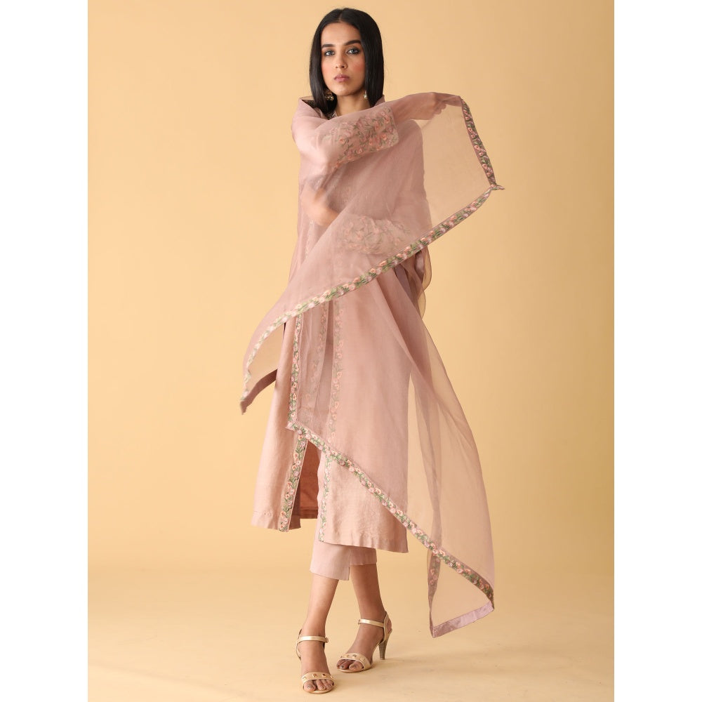 Zeefaa Eventide Dull Pink Jacket Set (3 Pcs)