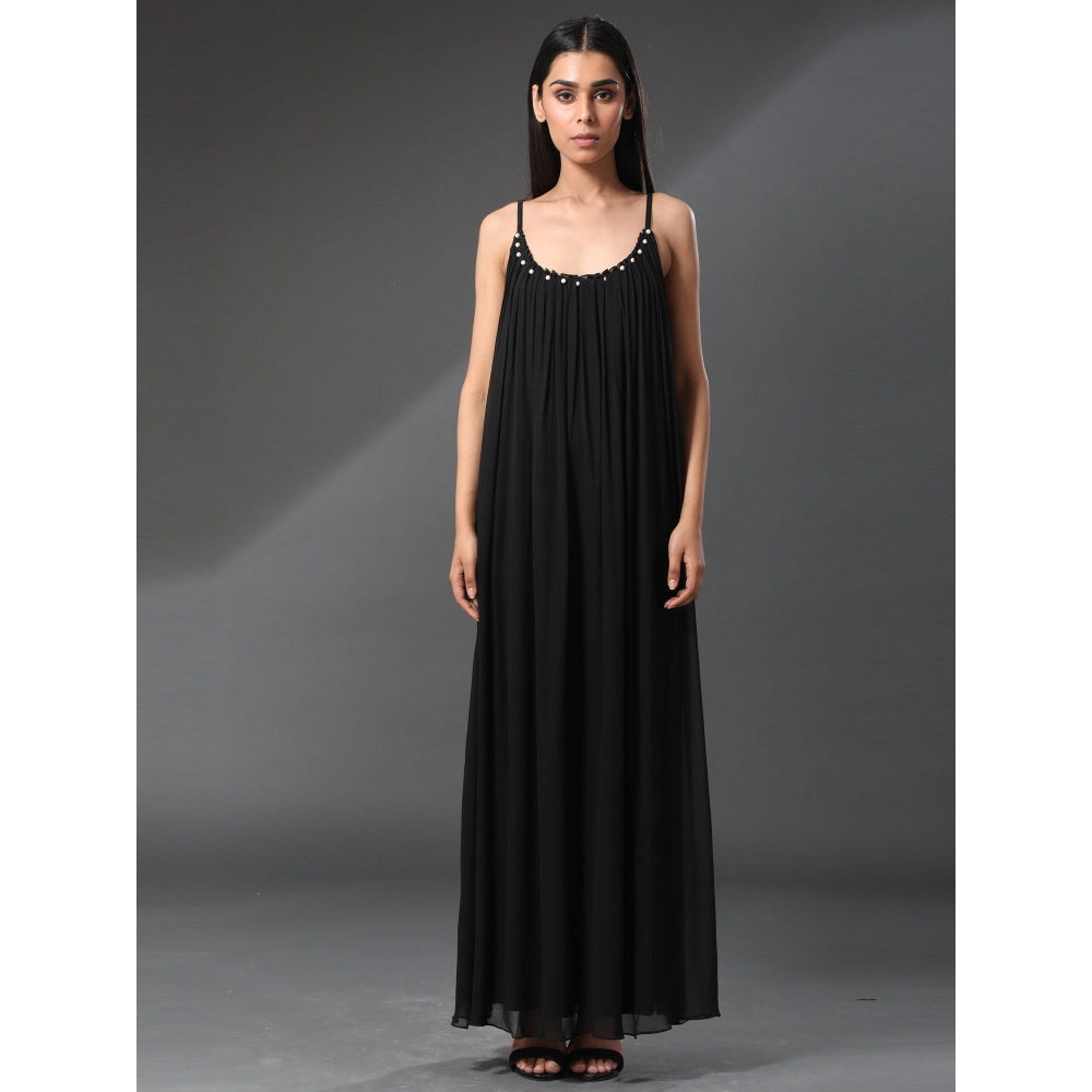 Zeefaa Black Bordeaux Airy Long Dress