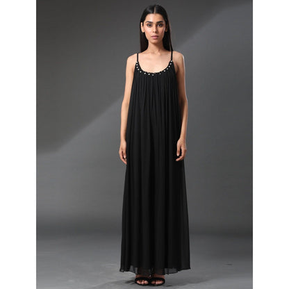 Zeefaa Black Bordeaux Airy Long Dress