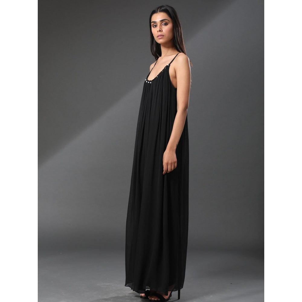 Zeefaa Black Bordeaux Airy Long Dress