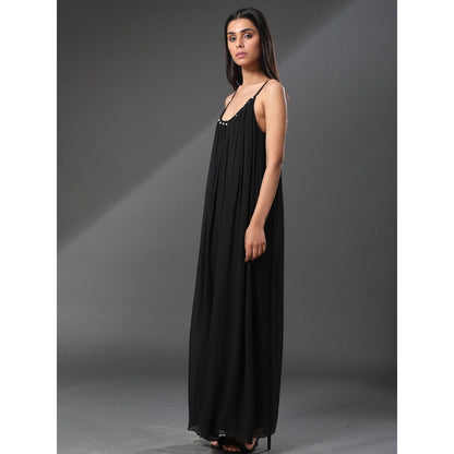 Zeefaa Black Bordeaux Airy Long Dress