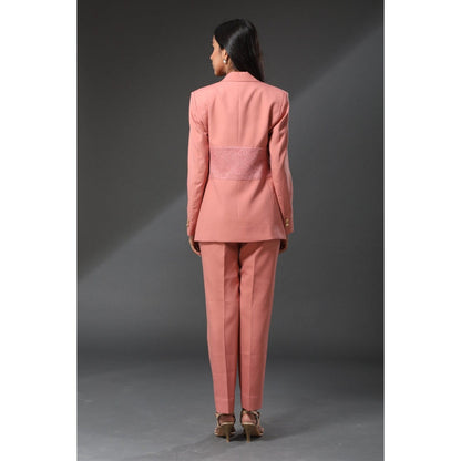 Zeefaa Burnt Coral Lace Blazer