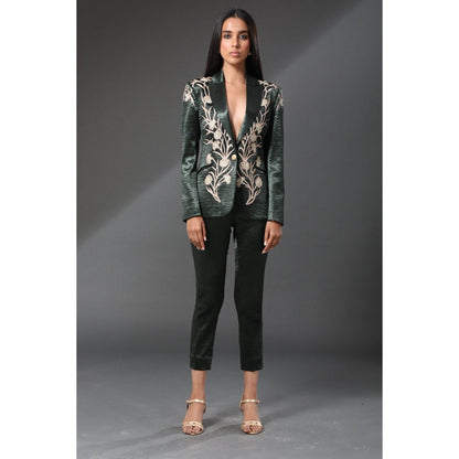 Zeefaa Paris Green Metallic Trousers