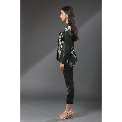 Zeefaa Paris Green Metallic Trousers