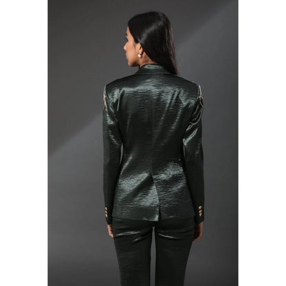 Zeefaa Paris Green Metallic Trousers