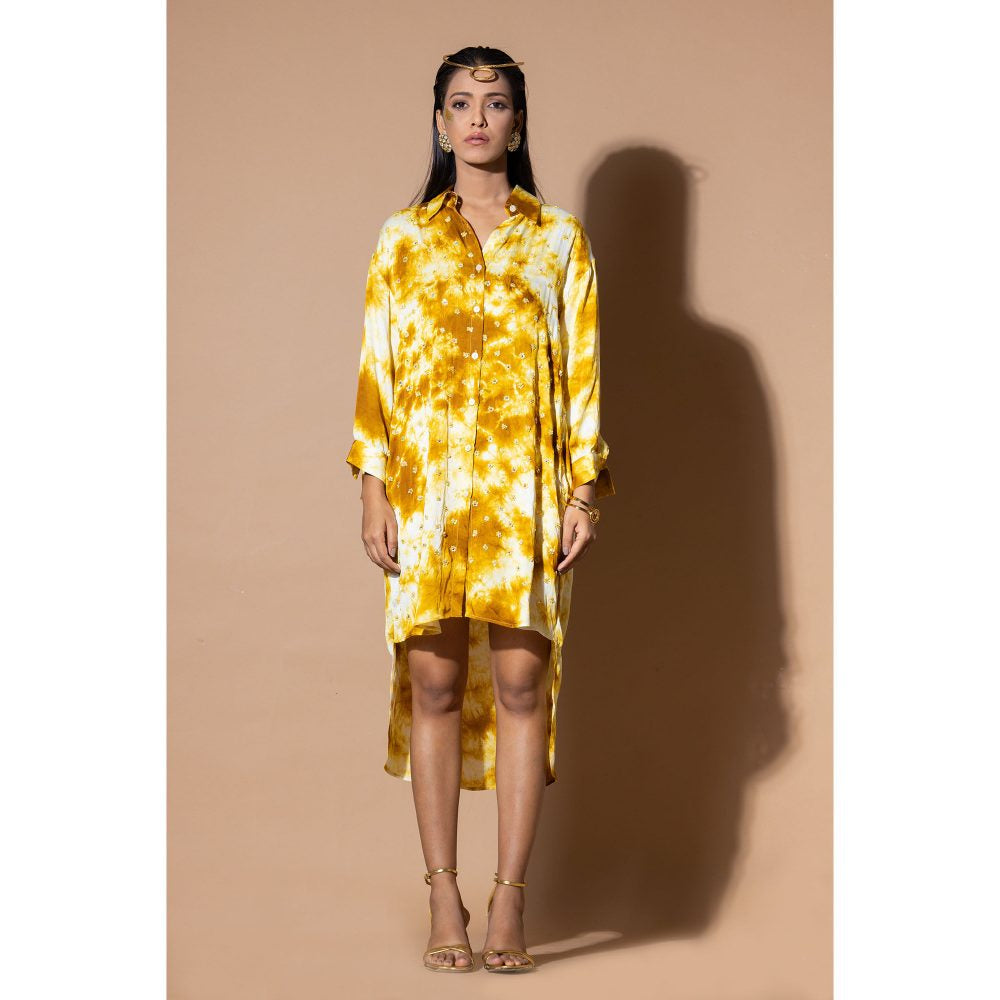 Zeefaa Mustard Magic Hour Tie Dye Dress