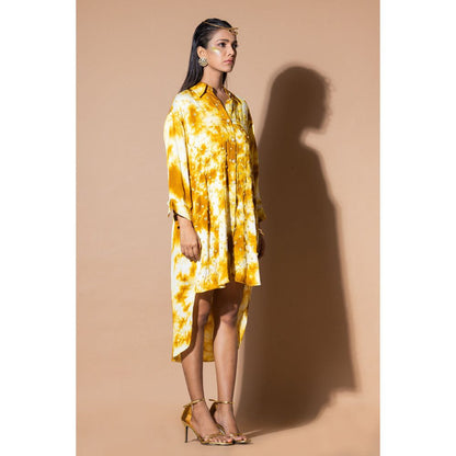 Zeefaa Mustard Magic Hour Tie Dye Dress