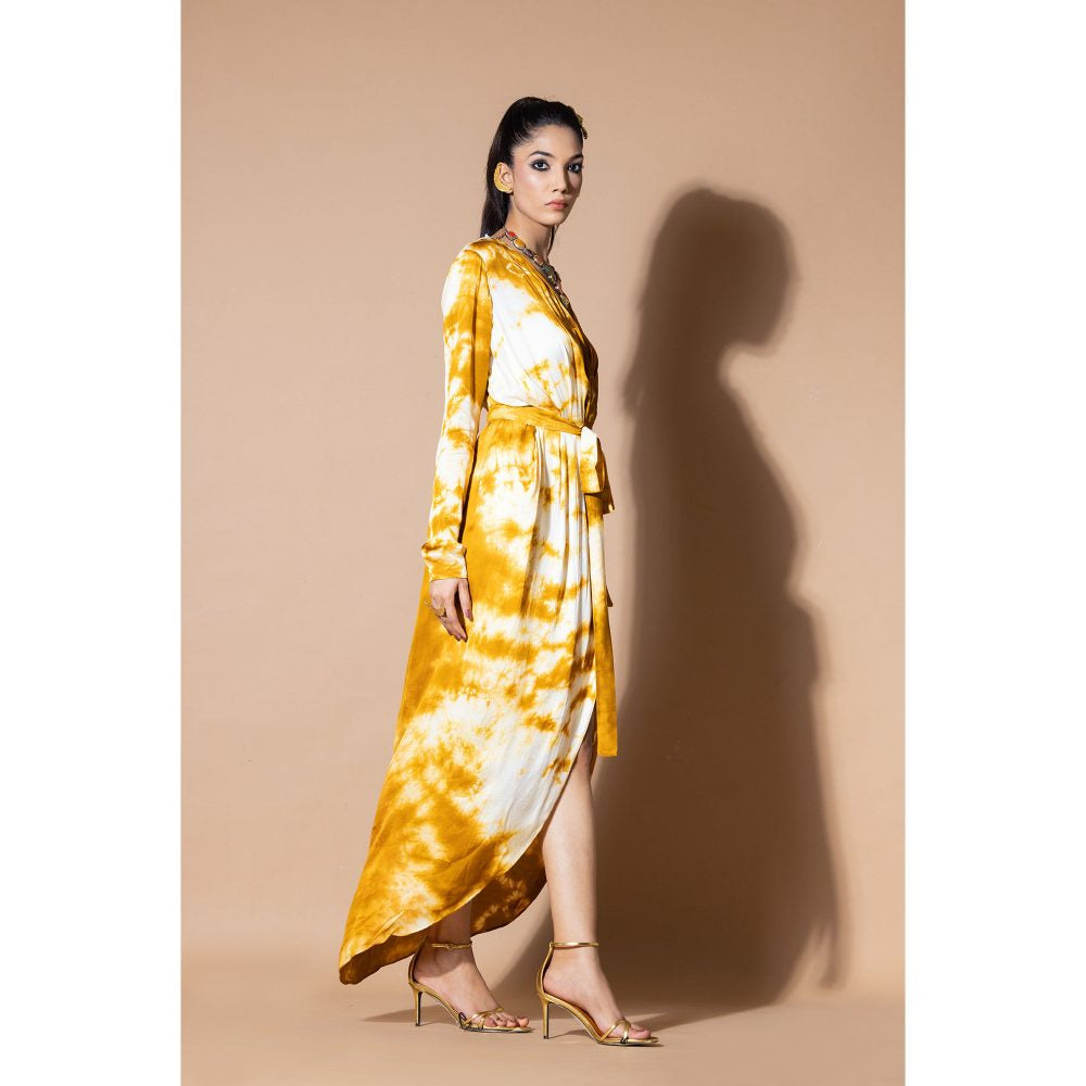 Zeefaa Mustard Hour Wrap Dress