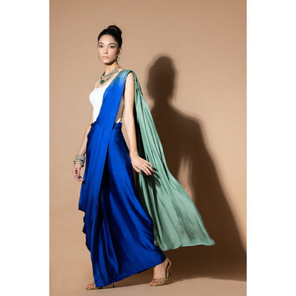 Zeefaa Celestial Blue Pre Draped Saree
