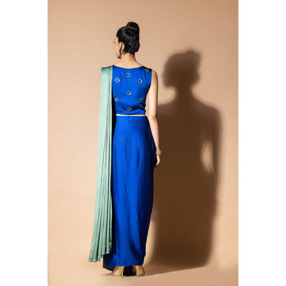 Zeefaa Celestial Blue Pre Draped Saree