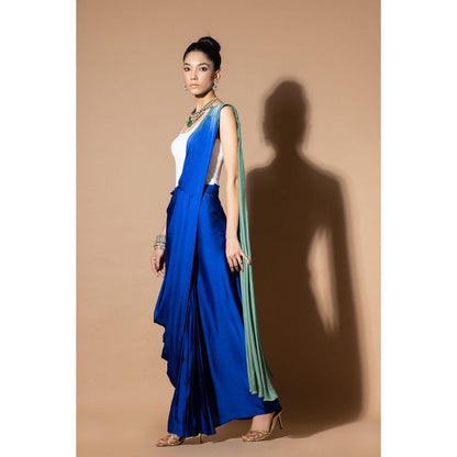 Zeefaa Celestial Blue Pre Draped Saree