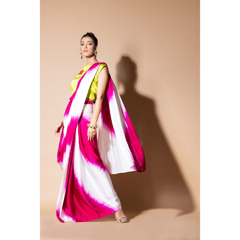 Zeefaa Lustrous Pre Draped Pink Saree with Stitched Blouse