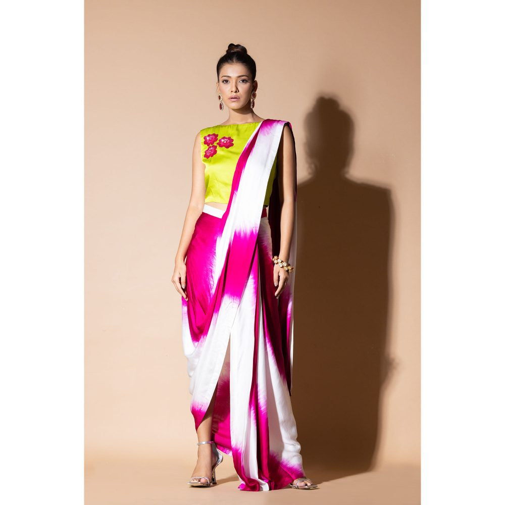 Zeefaa Lustrous Pre Draped Pink Saree with Stitched Blouse