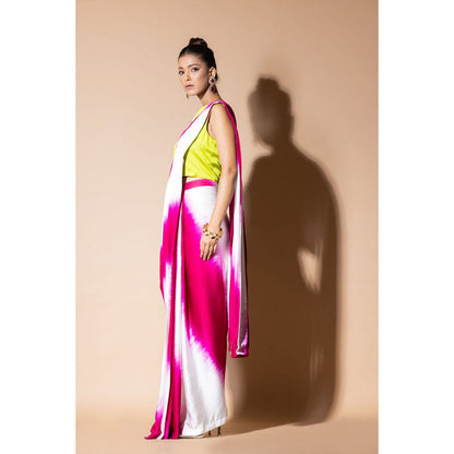 Zeefaa Lustrous Pre Draped Pink Saree with Stitched Blouse