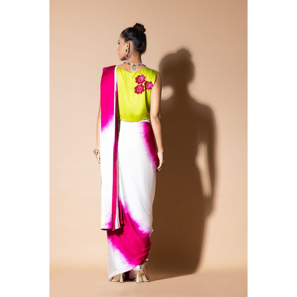 Zeefaa Lustrous Pre Draped Pink Saree with Stitched Blouse